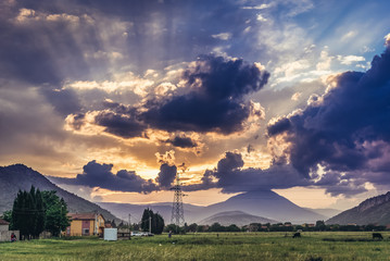 Evening cloudscape seen from a field in the outskirt of Podgorica city, Montenegro