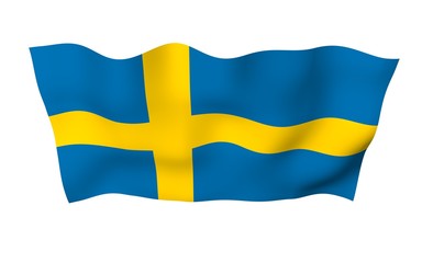 The flag of Sweden. Official state symbol of the Kingdom of Sweden. A blue field with a yellow Scandinavian cross that extends to the edges of the flag. 3d illustration