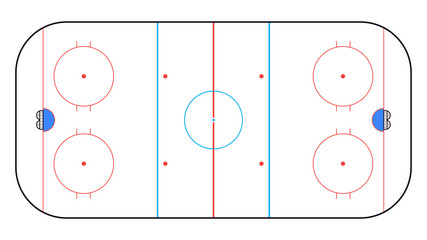 Ice Hockey Rink top view. Hockey background. Vector illustration