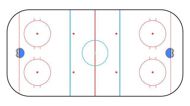 Ice Hockey Rink Top View. Hockey Background. Vector Illustration