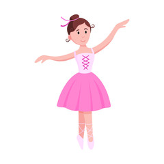 Naklejka premium Young beautiful ballerina dressed in tutu and pointe shoes standing at the pose flat style design vector illustration isolated on white background, Elegant young female character of classic ballet.