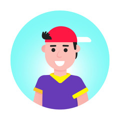 Social media avatar man icon flat style design in the circle isolated on white background.