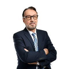 Portrait of handsome mature businessman on white background