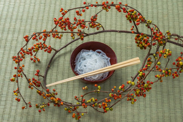 しらたき麺　日本食 noodles made from konnyaku japan