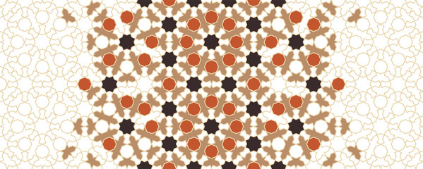 Arabesque vector seamless pattern. Geometric halftone texture with color tile disintegration or breaking