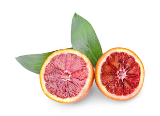 Cut blood orange on white background