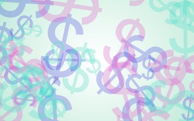 Multicolored translucent dollar signs on white background. 3D illustration