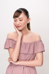 attractive asian woman skin care image on white background