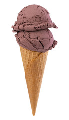 chocolate ice creamin in the cone isolated on white background