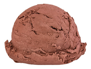 chocolate ice cream scoops side view on white background with clipping path