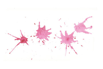 Watercolor red pink paint splash isolated on white background