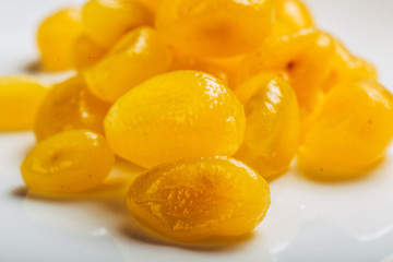 Dried lemon on white background. Popular dried fruit in different countries of the world.