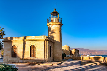 View of lighthouse of Roquetas de Mar, Spain.