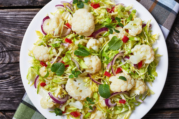 close-up of healthy cauliflower salad, top view