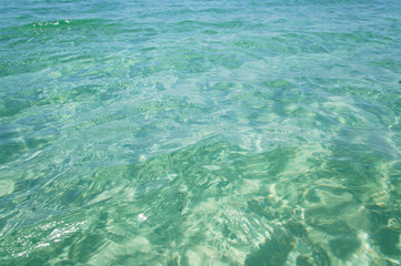 Fototapeta na wymiar Transparent clean sunny ocean sea water waves for background and texture.