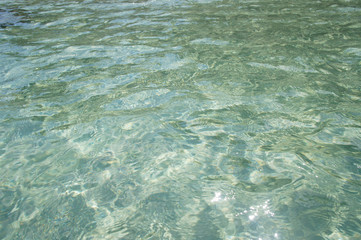 Transparent clean sunny ocean sea water waves for background and texture.
