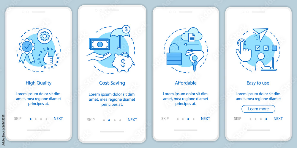 Wall mural software benefits onboarding mobile app page screen with linear concepts