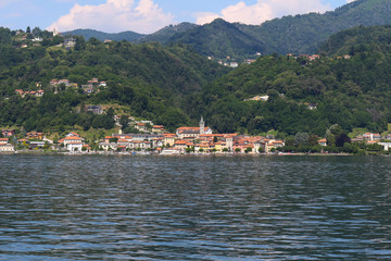 Fototapeta na wymiar View of Pella City on Orta Lake Piedmont, Italy