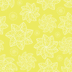 Yellow citrus fruit ornamental mandala seamless vector pattern.