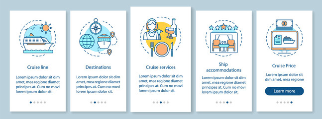 Naklejka premium Cruise deals onboarding mobile app page screen, linear concepts
