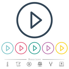 Media play flat color icons in round outlines