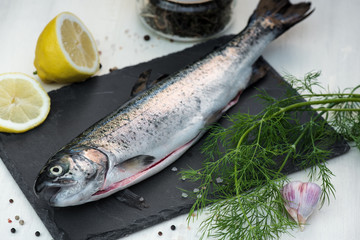 Trout. Fresh fish with spices and lemon.