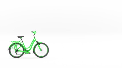 Fototapeta na wymiar green bicycle in the lower left corner of the frame, 3d illustration