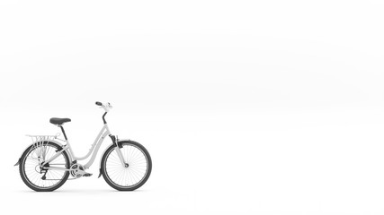 white bicycle in the lower left corner of the frame, 3d illustration
