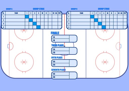  Hockey tournament table on the background of a hockey field.8 hockey teams.hockey arena with markings.vector image