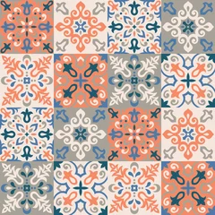 Keuken spatwand met foto Azulejos Tegel Vector Naadloos Patroon © Lissabet