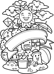 Vector illustration hand drawn of cute doodle monster summer.
