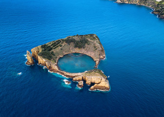 Obraz premium An aerial view of the Azores, Portugal - The Islet of Vila Franca do Campo, near San Miguel island.