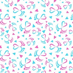 Baby feet  and hearts seamless vector pattern