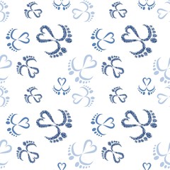 Seamless Vector Pattern of Baby Feet  and Heart with glitter effect