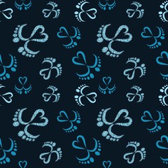 Seamless Vector Pattern of Baby Feet  and Heart with glitter effect