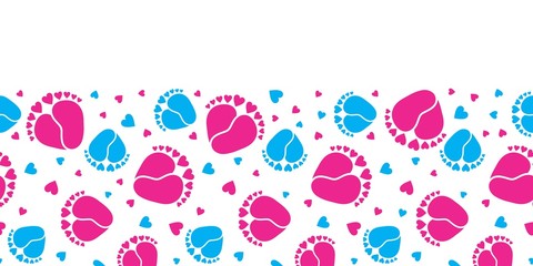 Baby feet  and hearts seamless vector pattern
