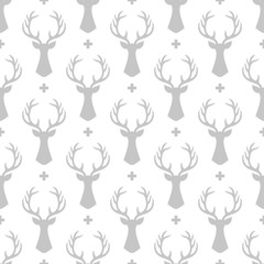 Fototapeta na wymiar Reindeer seamless pattern background, deer head silhouette with antlers, modern scandinavian background, nordic style
