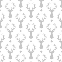 Reindeer seamless pattern background, deer head silhouette with antlers, modern scandinavian background, nordic style