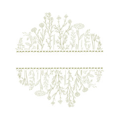 Hand drawn herbs and flowers background and place for text.