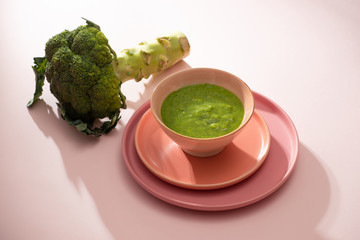 Homemade vegetable baby food. Broccoli puree for baby