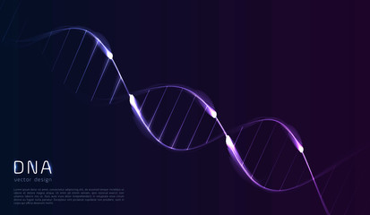 DNA code abstract background, glowing lines in spiral - obrazy, fototapety, plakaty