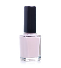 Pink white beige nail polish on a white background. Isolation