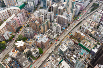 Fototapeta premium Top view of Hong Kong urban city