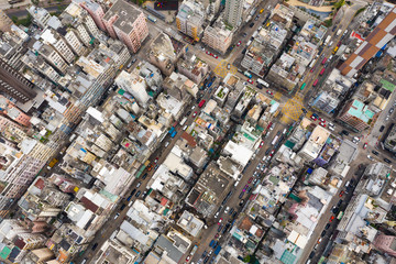 Top down view of Hong Kong urban city