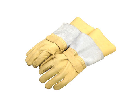 High voltage gloves isolated on white background.