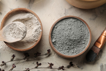 Cosmetic clay. clay facial mask on a light background. different types of clay. natural cosmetics...