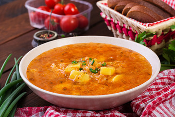 Traditional Russian soup with cabbage - sauerkraut soup - shchi.