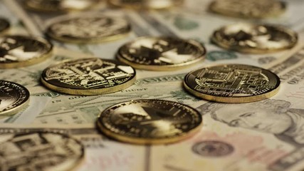 Rotating shot of Bitcoins