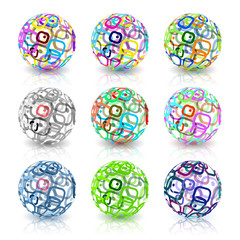 Set of abstract globes made from retro rectangles. Conceptual Technology