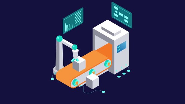 Automatisation. Isometric Concept. Robotic and industry 4K video with alpha.